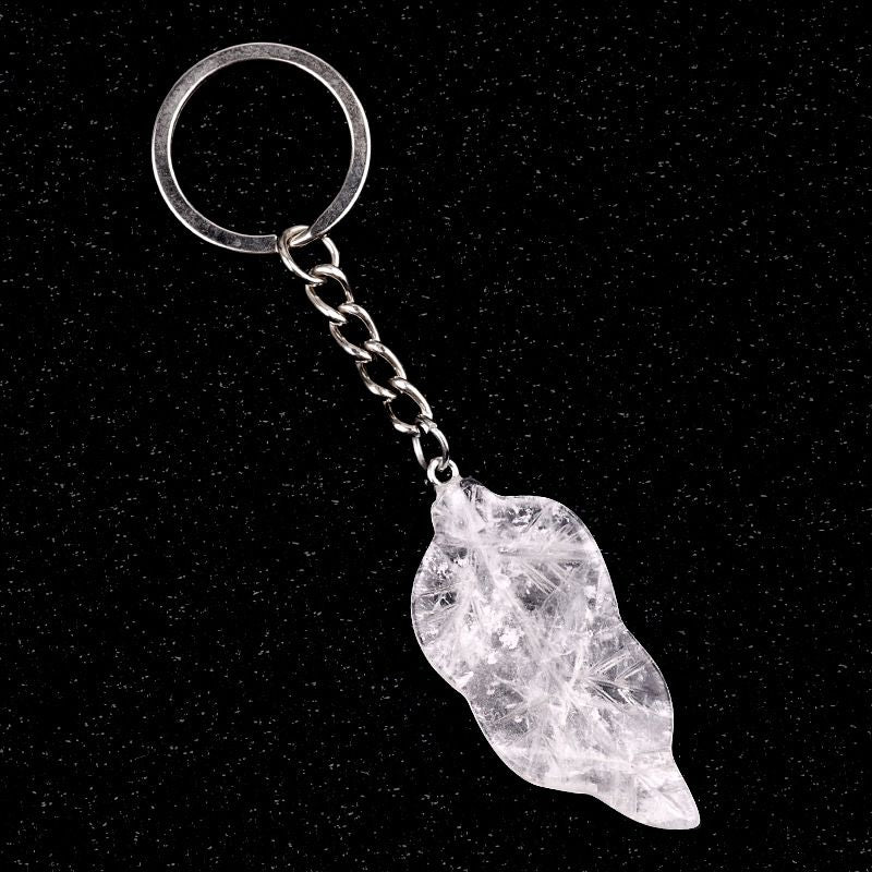 2073-Folha de cristal ágata pedra semi-preciosa chaveiro DIY pingente pena pingente decorativo acessórios de jóias