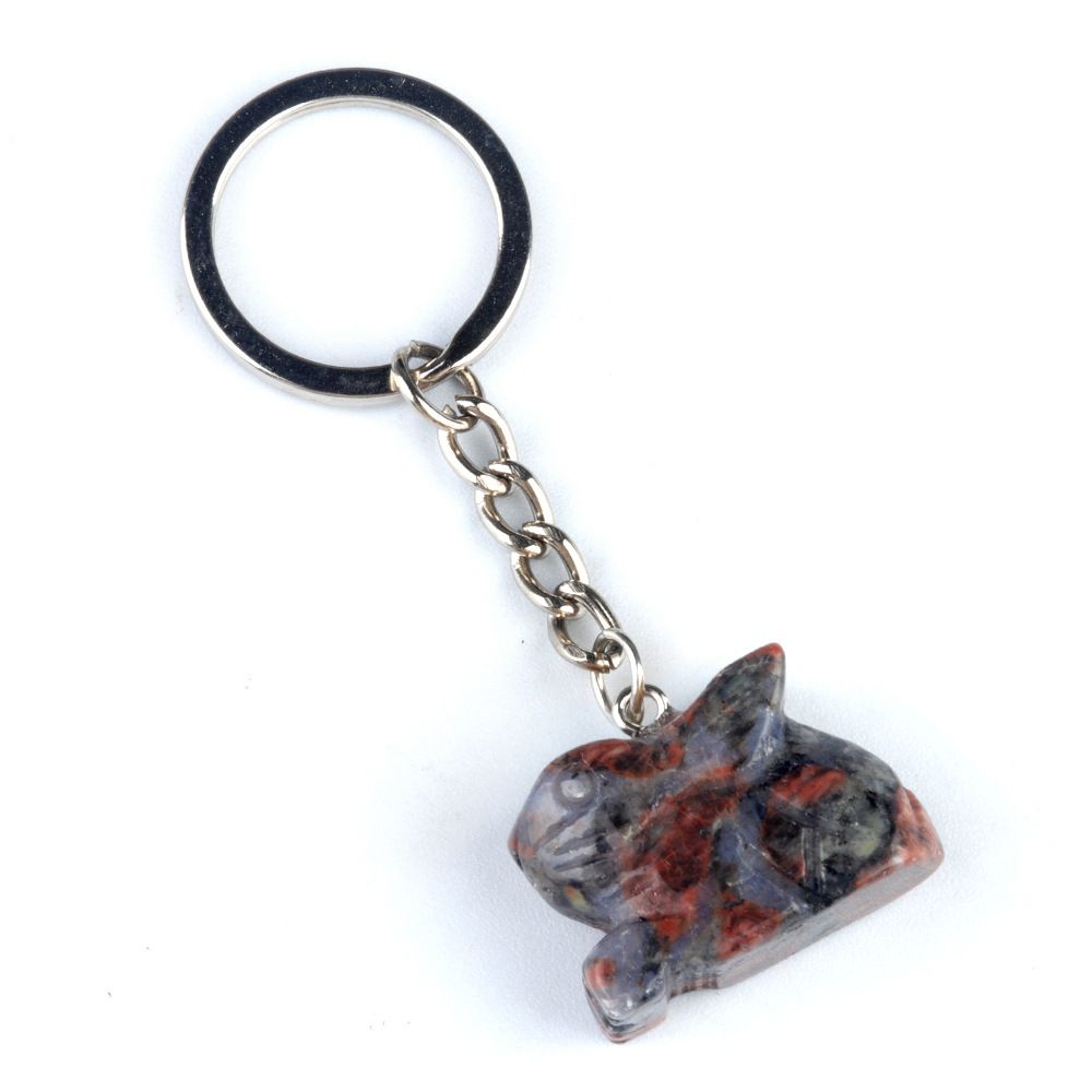 Chaveiro de coelho de 1950, pingente de chaveiro de animal gravado em pedra de ágata de cristal.