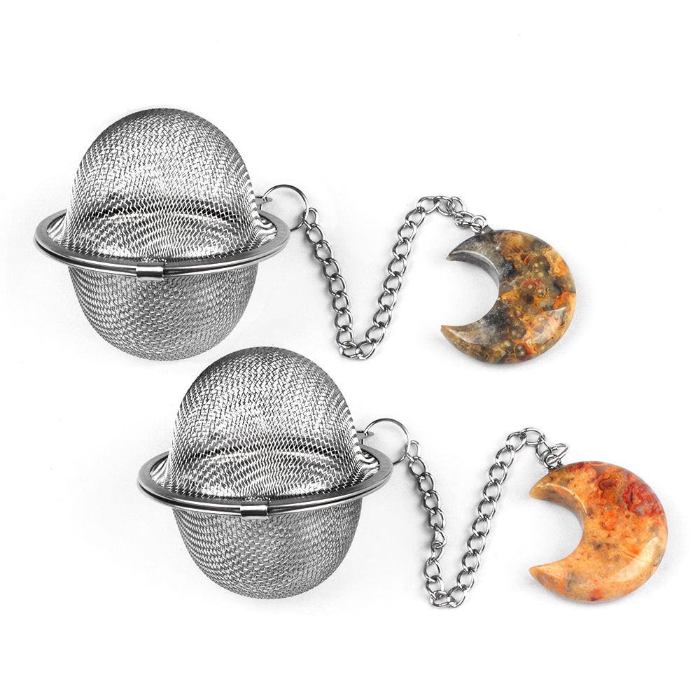 1789-Moon Tea Filter, Natural Crystal Agate Stone 304 Stainless Steel Tea Filter Sopa Hot Pot