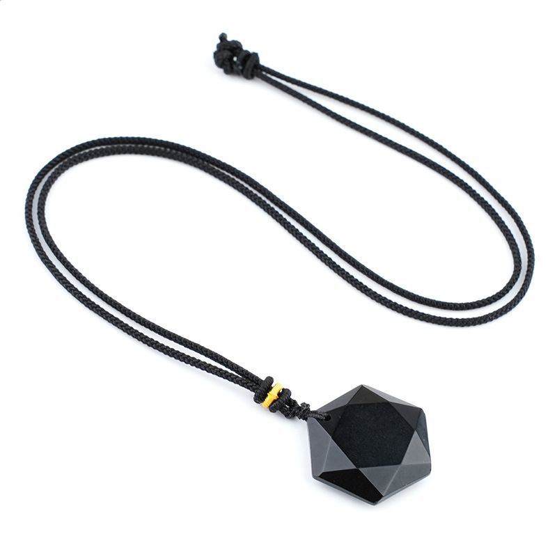 2370 Colar hexagrama de obsidiana, colar satélite grande recortado geométrico, ornamento pendente de pedra natural no atacado