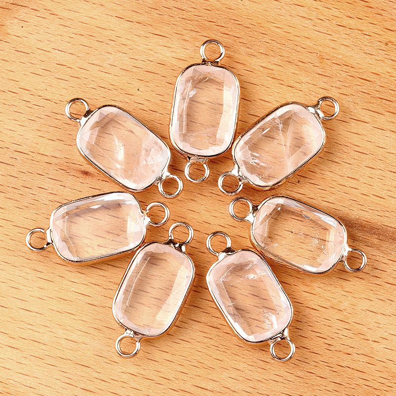 1637-Pingente de retângulo de furo duplo de cristal natural Acessórios de joias DIY Pulseira de colar Acessórios Conector