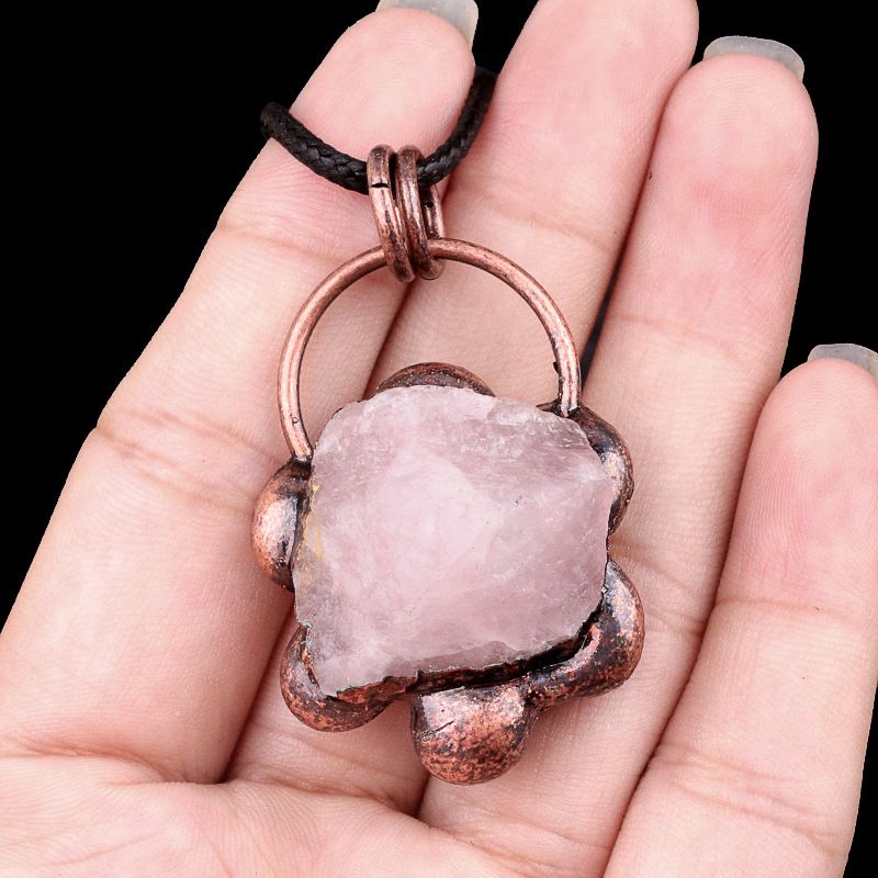 2161-Estilo retrô incrustado cristal ágata pedra semipreciosa colar pingente de pedra áspera moda versátil jóias
