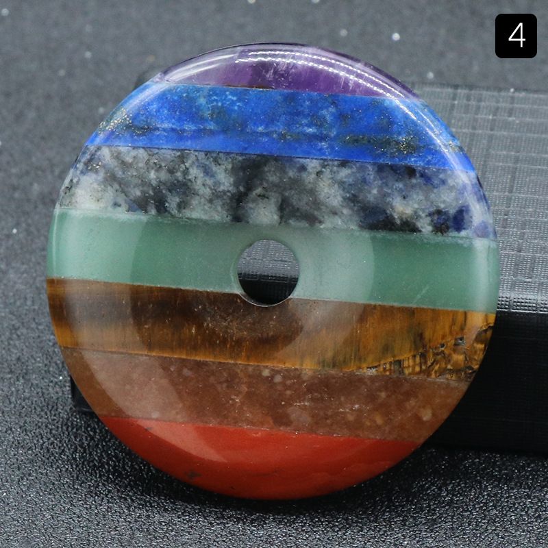 1282-Pingente de fivela de segurança de pedra colorida, emenda de pedra de cristal grande anel de buraco DIY material pendente de chakra