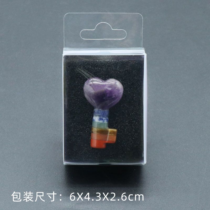 1499-Natural Crystal Colorful Stone Love Key Shape, Chakra Heart Lock Key