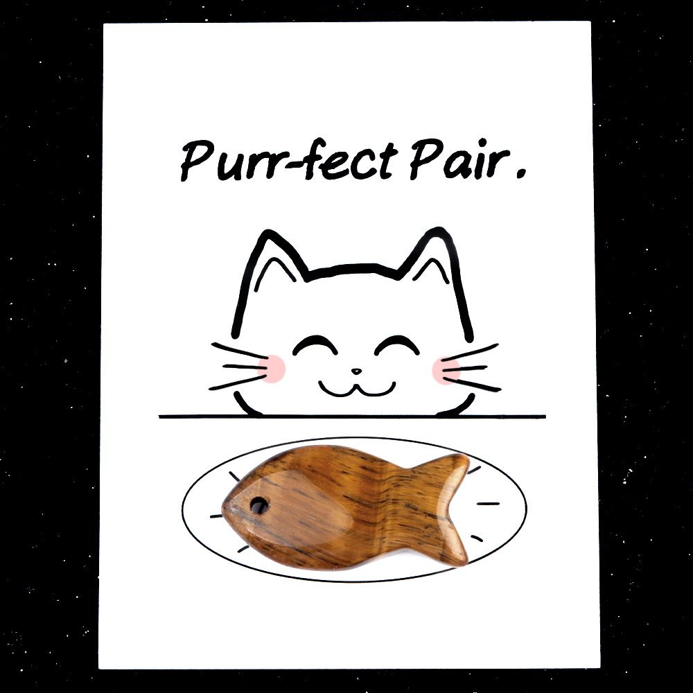 1816-Purr-fect Par Série de Cartões de Cura para Gatos e Peixes Pedra de Ágata de Cristal Natural, Creative Fun