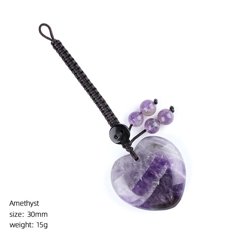Pingente de cristal natural do amor do chaveiro tecido 30mm coração em forma de pedra natural amor bonito saco pingente