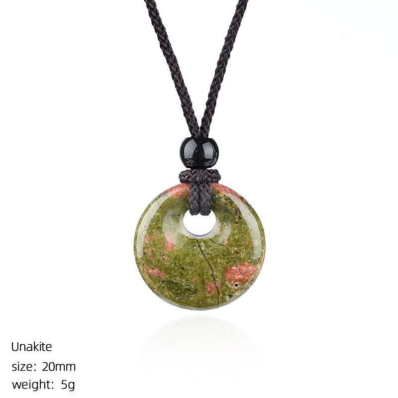 Pingente de fivela de segurança de cristal natural de 20Mm, colar de fivela de princesa redonda com grande buraco gravado em pedra selvagem, presente de Natal.