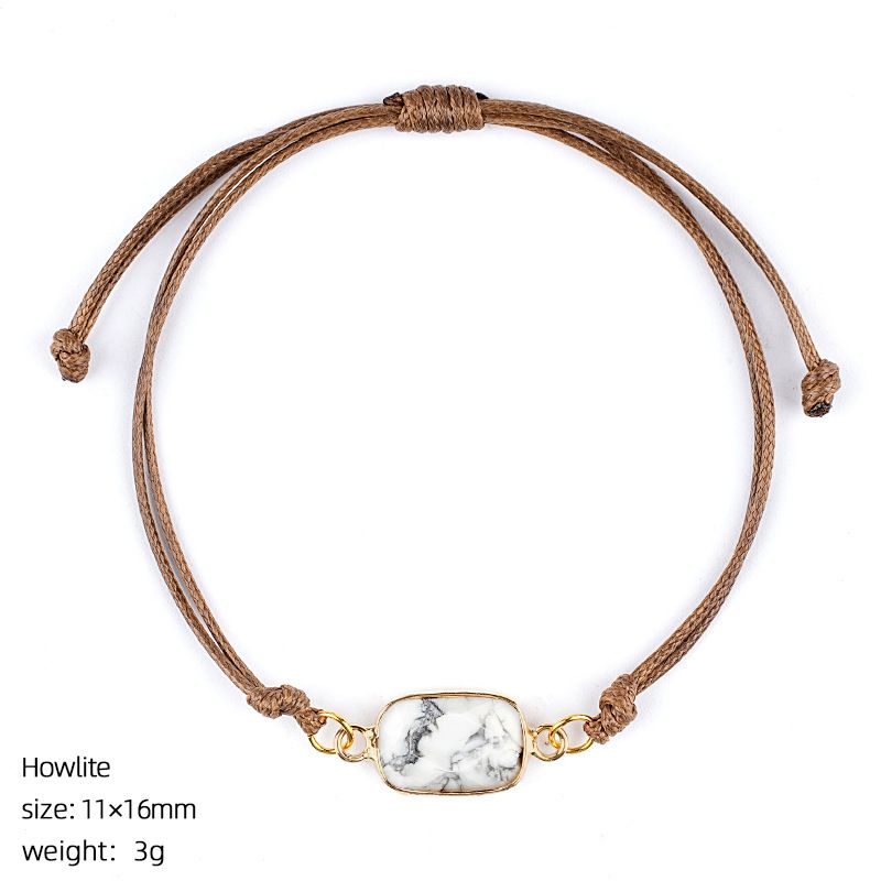 Pulseira de pedra semi-preciosa natural, corda trançada à mão retrô, bainha de corte ajustável, pulseira retangular de cristal natural.