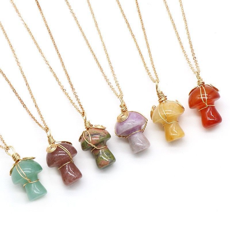 1507-Pedra de cristal natural 20mm pequeno cogumelo enrolamento pingente DIY pingente