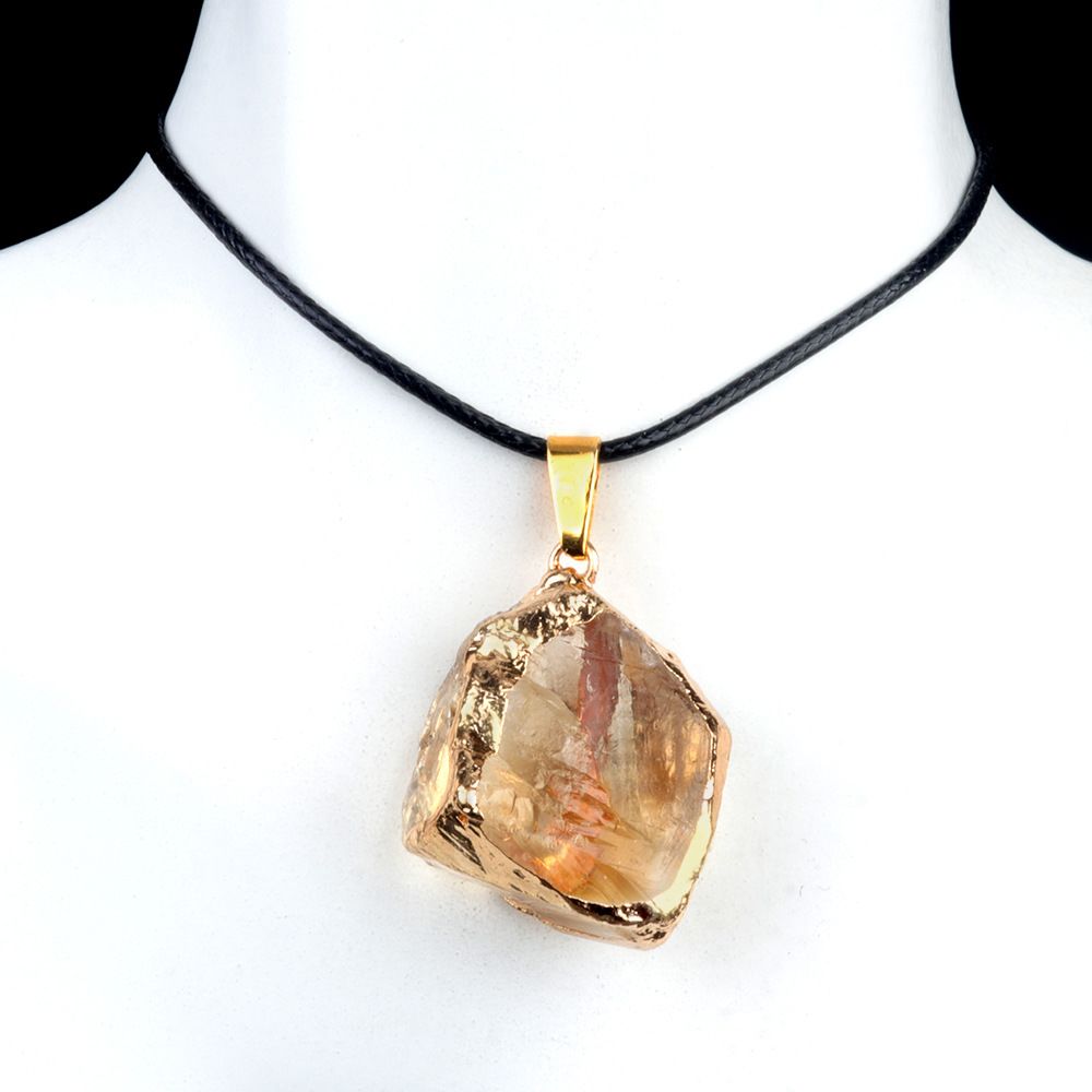 1903-25 ~ 35Mm ametista pedra bruta dourada pingente amarelo rosa branco cristal pedra colar irregular