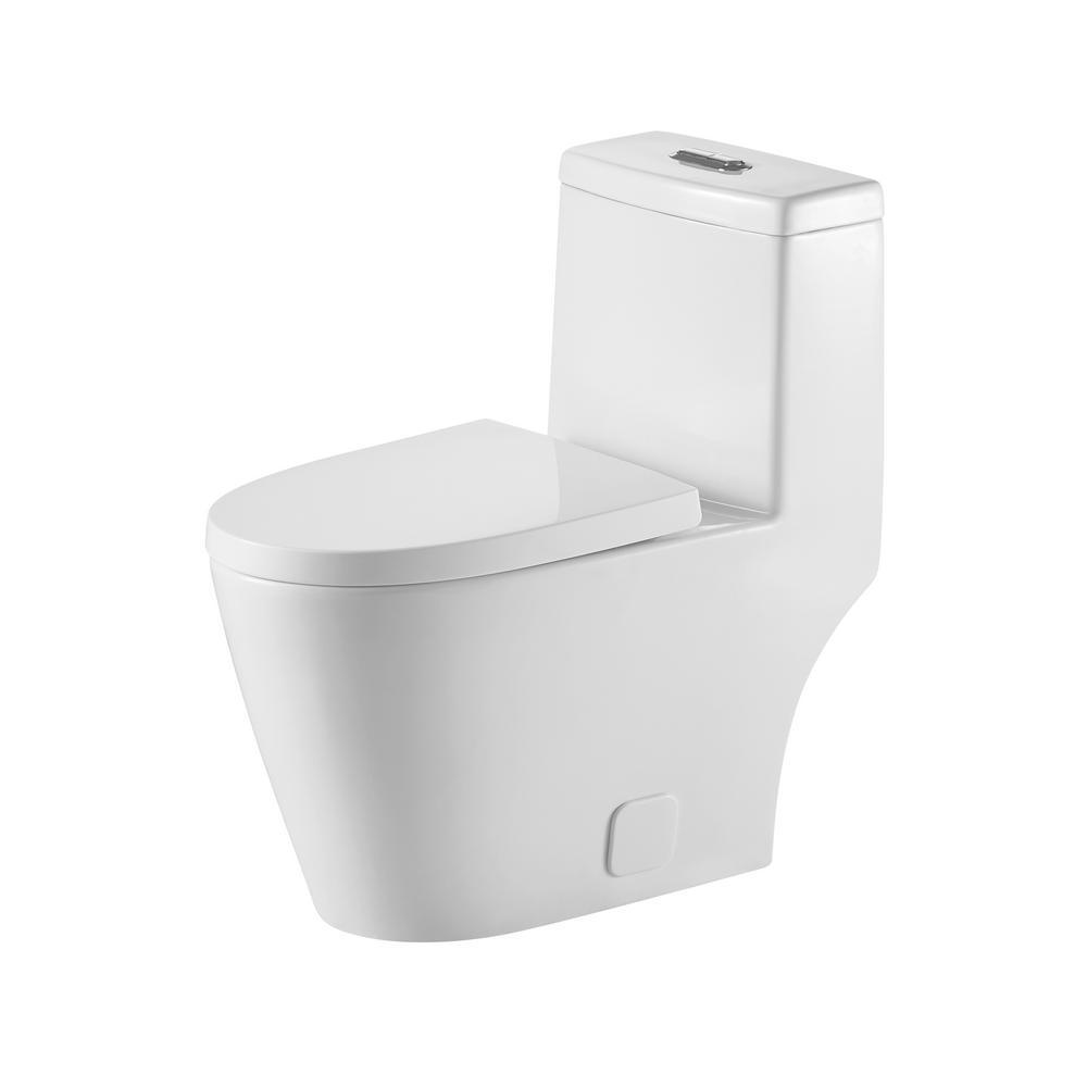 1-Piece Dual Flush 1.2 GPF/0.8 GPF Elongated High Efficiency Skirted Toilet All-in-One Toilet in White Seat Included