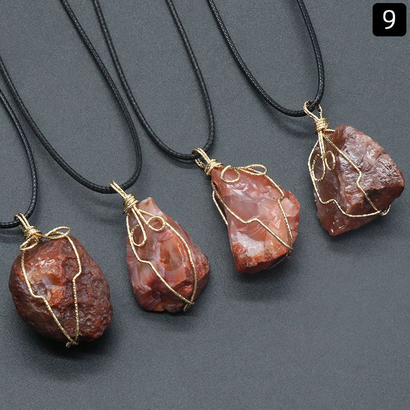 1414-Pingente de seda com enrolamento de pedra áspera citrina, ametista branca rosa fluorita Dongling jade acessórios de colar de pedra irregular