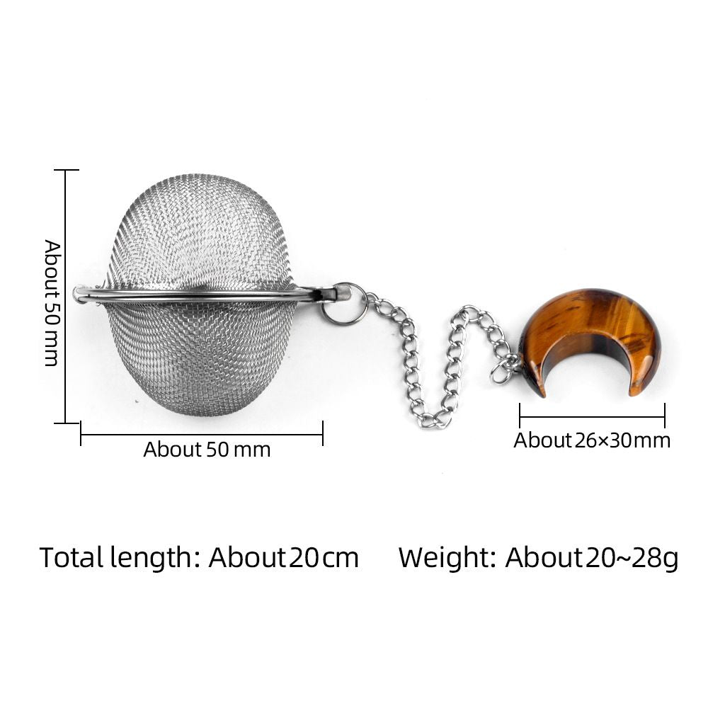 1789-Moon Tea Filter, Natural Crystal Agate Stone 304 Stainless Steel Tea Filter Sopa Hot Pot