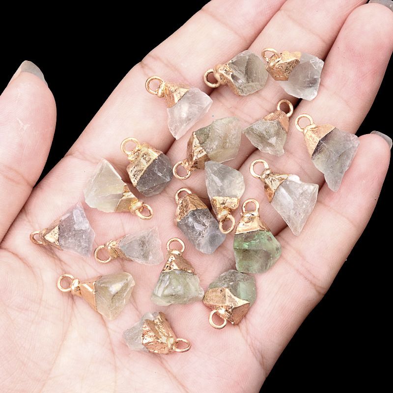 1016-Ágata de cristal pedra bruta dourada galvanizada pequeno pingente trabalho em andamento colar DIY material de jóias (cabeça de ouro)