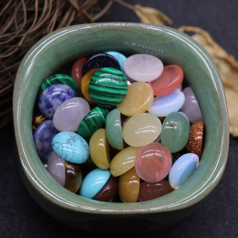 12Mm jade cristal ágata pedra cor tesouro semi-redondo cordão anel rosto tempo gema DIY Japonês Nail Art Acessórios de jóias