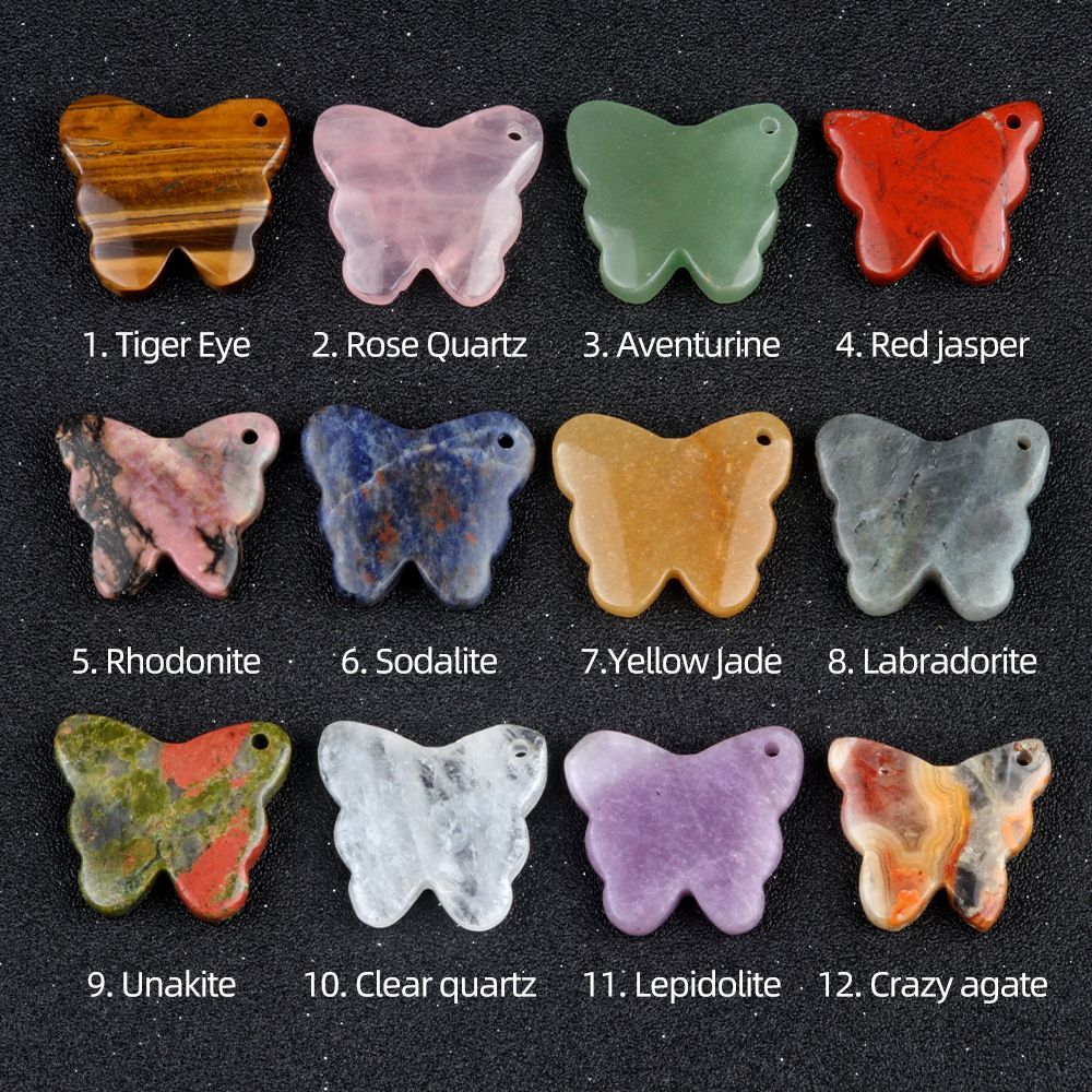 1791 - 30 × 35 mm grande pingente de borboleta, pedra de ágata de cristal natural, enfeite de mesa de borboleta esculpida