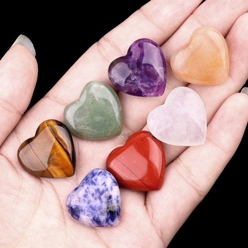 Conjunto de coração de pedra semipreciosa de cristal colorido de 2069-20Mm de 7 peças, conjunto de coração de pêssego em forma de coração de jade ametista