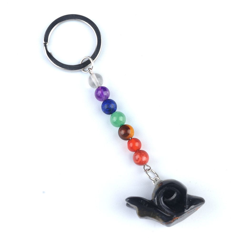 1962-Chaveiro de caracol de pedra de cristal colorido, pingente de jóias chakra, pingente de chaveiro de animal pequeno
