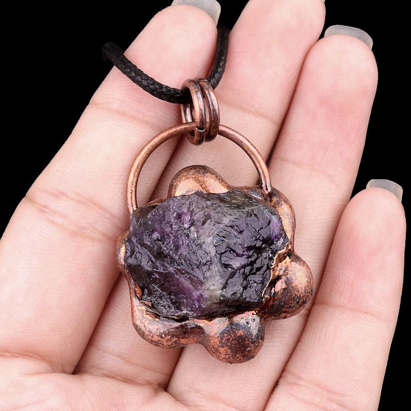 2161-Estilo retrô incrustado cristal ágata pedra semipreciosa colar pingente de pedra áspera moda versátil jóias