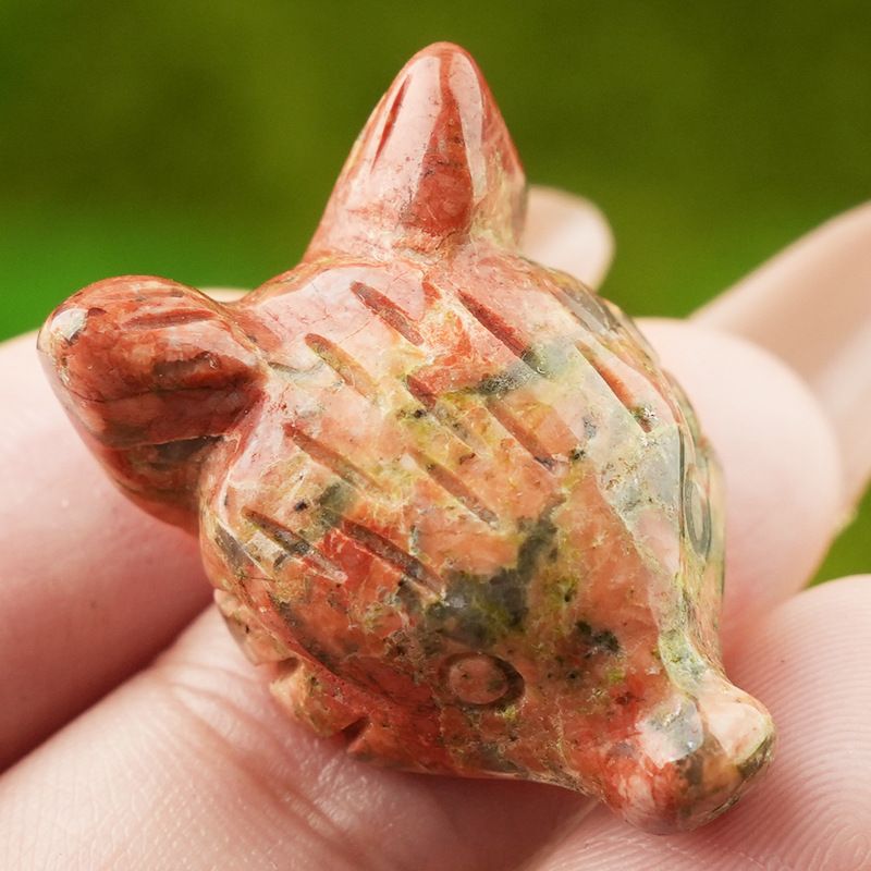 Pó de ametista natural cristal olho de tigre pedra escultura cabeça de raposa artesanato animal pequeno ornamento