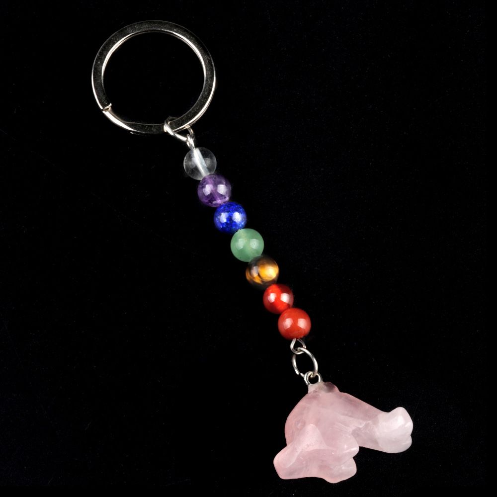 1957-Chaveiro de golfinho de pedra de cristal colorido, pingente de jóias de chakra, pingente de chaveiro de animal pequeno
