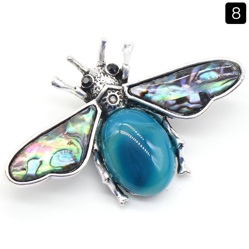 1209-Abelha semipreciosa de ágata de cristal, pingente de pedra preciosa de concha de abalone incrustada em liga, colar de broche