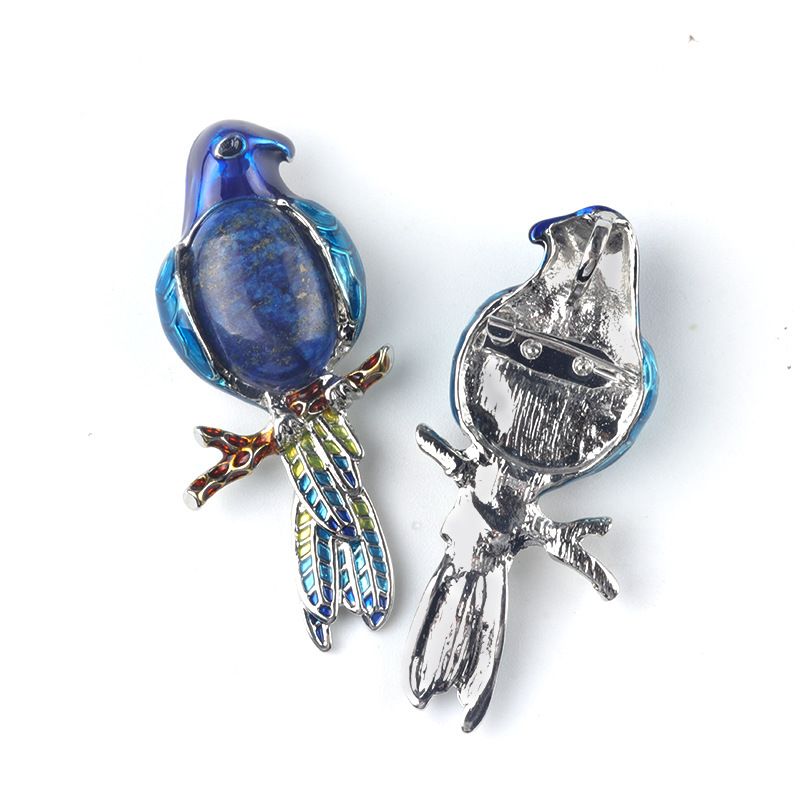1682-Pingente de broche de papagaio Pingente de broche de gema incrustado com pino de pedra de ágata de cristal, colar