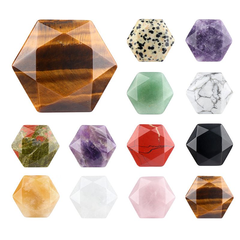 Vendas diretas de fábrica hexagrama de pedra de cristal natural acessórios de jóias ágata dupla face não porosa David estrela alça de pedra nua