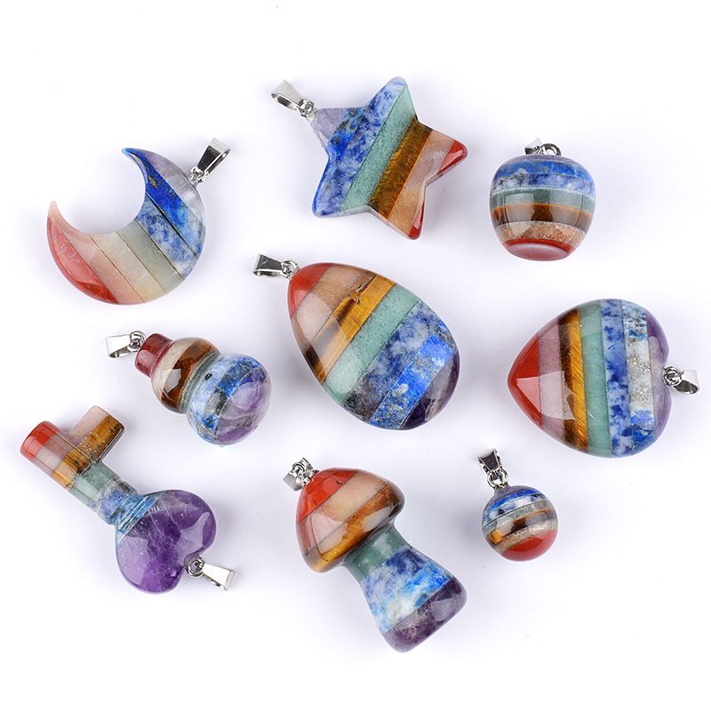 Pingente de cristal de emenda de pedra colorida ioga meditação chakra ágata jade emenda colar