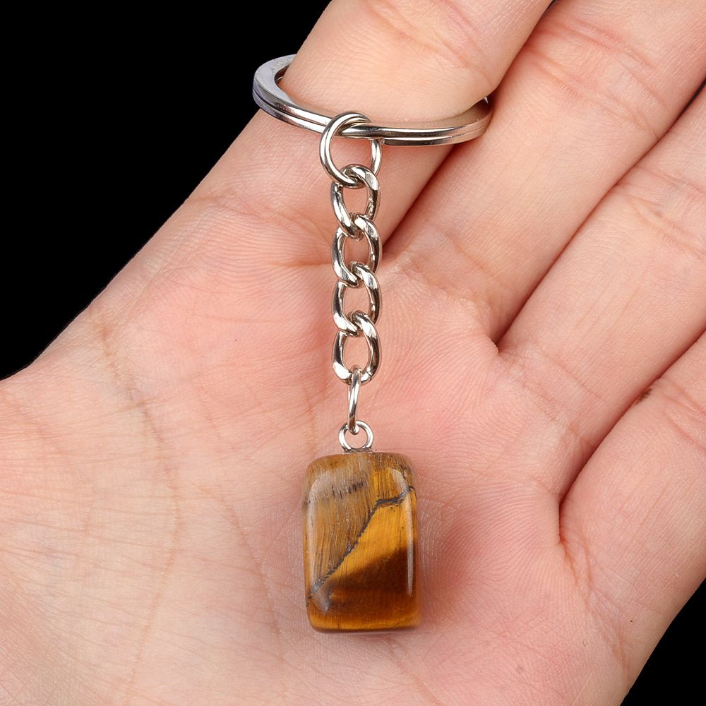 1788-Cristal Colorido Pedra Irregular 16mm Chaveiro Quadrado Comprido DIY Gem Pingente Opala