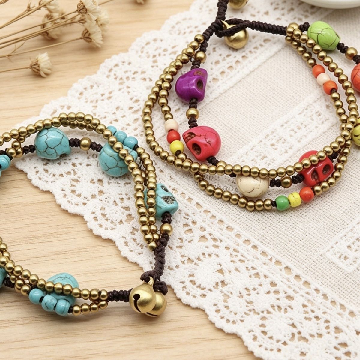1155-Colorido Turquesa Crânio Pulseira desejo AliExpress Ebay Transfronteiriço Jóias Pulseira