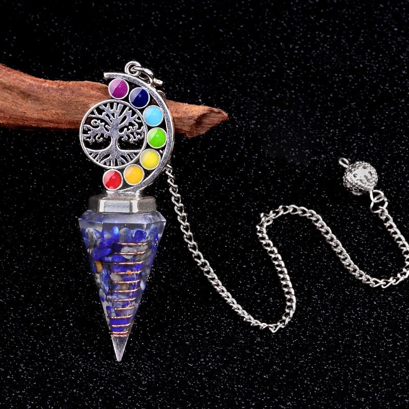 2145-Nova Árvore Colorida da Vida Resina De Cascalho De Cristal Hexagonal Cone Pêndulo Yoga Ornamento De Meditação