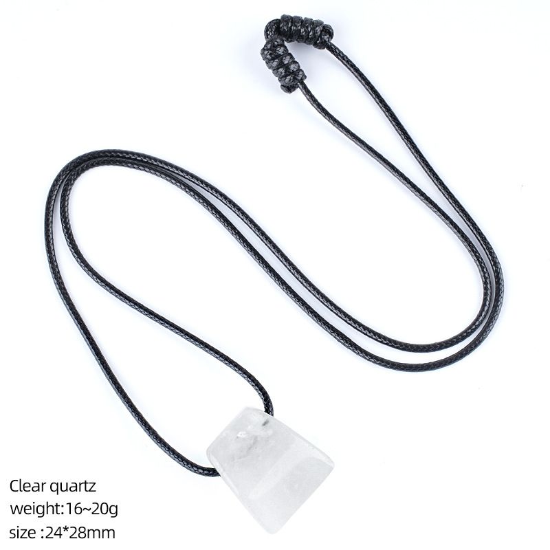 Colar de machado de cristal retro ajustado à mão tecido corda suéter corrente grande buraco trapezoidal ágata pingente de pedra