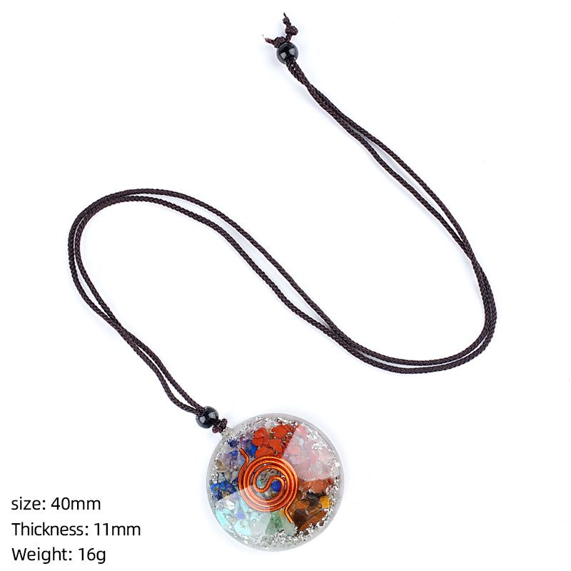 Colar de resina de pedra natural personalizado envoltório epóxi cascalho colorido polígono geométrico redondo pingente de meditação de ioga