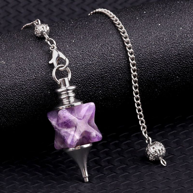 2148-Merkaba Pêndulo de Cristal, Roxo Rosa Cristal Ágata Hexagrama Pêndulo Yoga Jóias