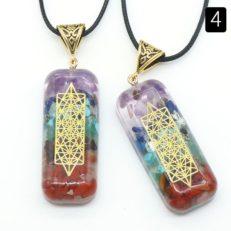 Pingente retangular de resina de pedra colorida de cristal natural, colar de argila colorida de Chakra Yoga
