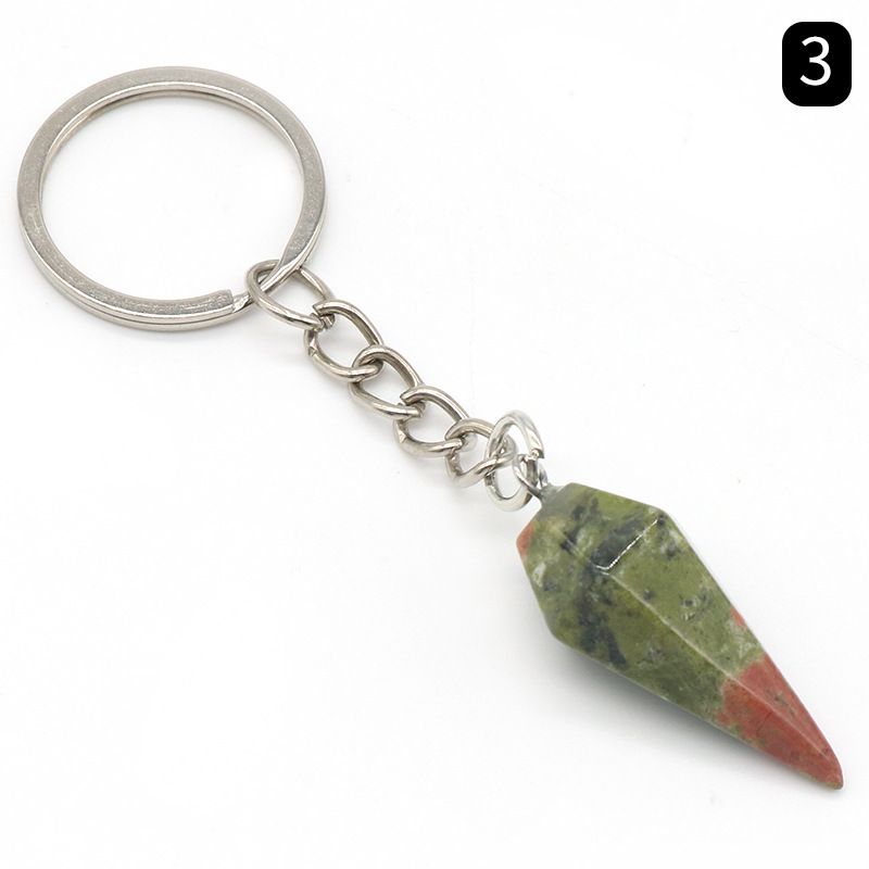 Chaveiro de cone hexagonal de pedra de ágata de cristal natural, pingente de joias de bolsa.