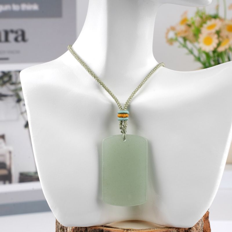 Pingente de marca retangular de jade de cristal natural seguro colar de jóias estilo chinês local cênico atacado
