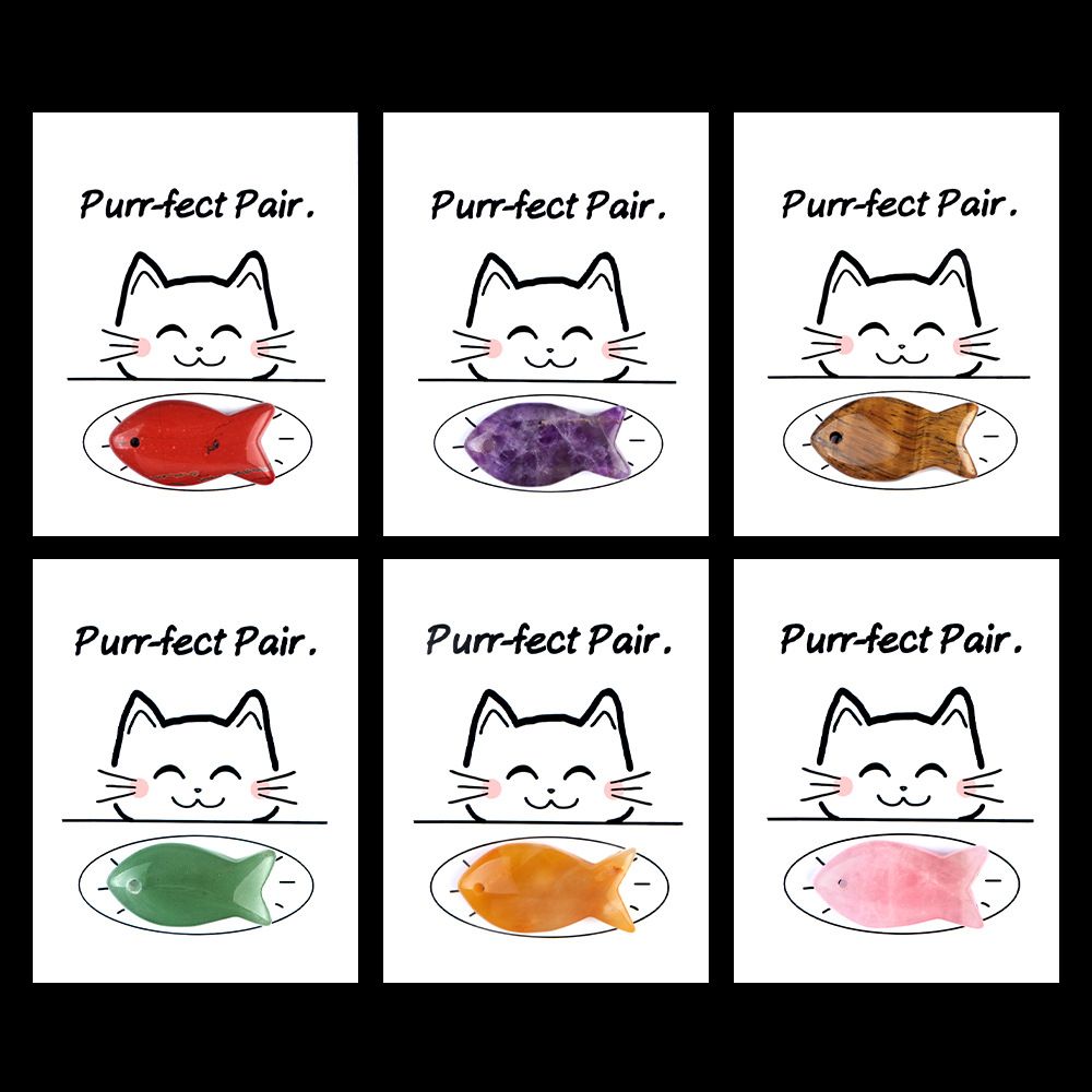 1816-Purr-fect Par Série de Cartões de Cura para Gatos e Peixes Pedra de Ágata de Cristal Natural, Creative Fun
