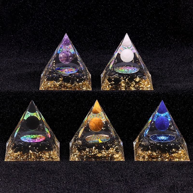 2126-Ágata de cristal 5cm de cascalho pirâmide Resina epóxi escritório doméstico enfeite de mesa artesanato