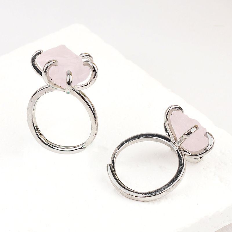 2342-Novo Anel de Ametista Natural Vintage Pedra De Cristal Áspera Suporte De Cobre De Seis Garras Anel Aberto