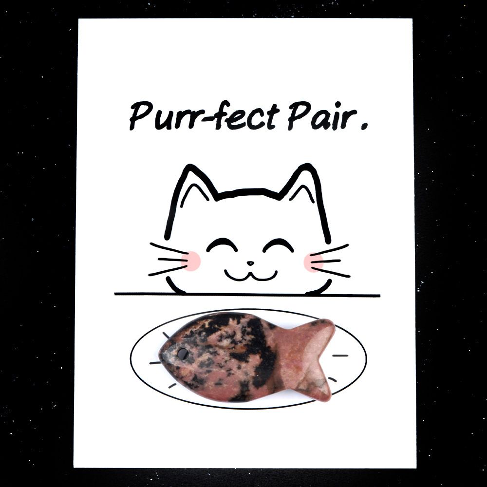 1816-Purr-fect Par Série de Cartões de Cura para Gatos e Peixes Pedra de Ágata de Cristal Natural, Creative Fun