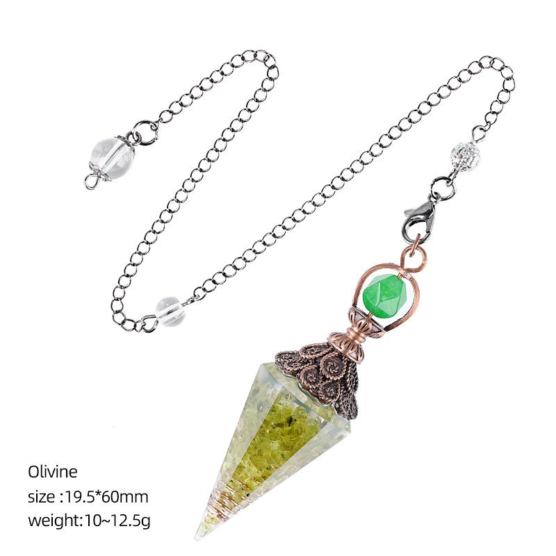 Cristal Pêndulo Cascalho Epóxi Cobre Antigo Ponta Única Hexagonal Cone Yoga Acessórios de Meditação Pêndulo de Freqüência Ajustável