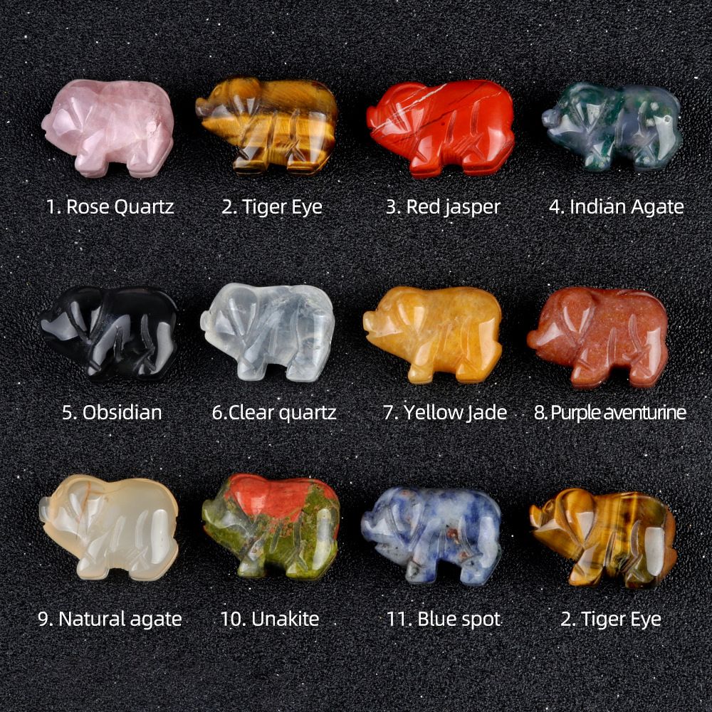 1794-1Em pedra de ágata de cristal natural de leitão gravado mini enfeite artesanal de animal pequeno