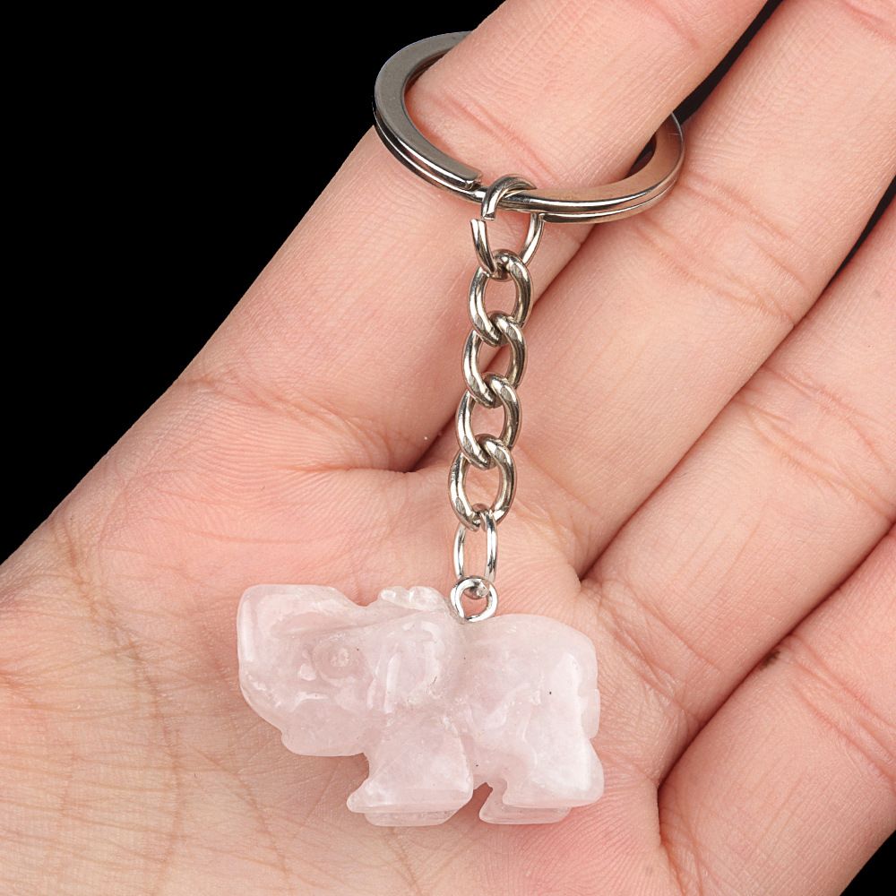 Pingente de chaveiro de elefante de cristal natural de ágata de escultura de pedra de elefante