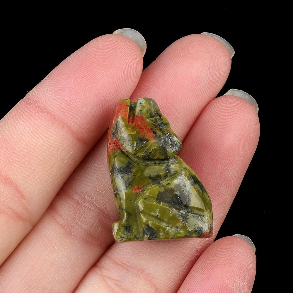 1796-1Em pedra de ágata de cristal natural de lobo gravado mini enfeite artesanal de animal pequeno