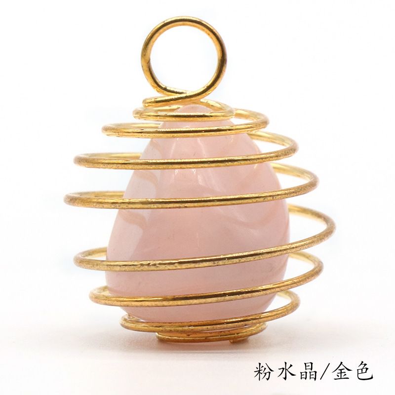 1069-Pingente de mola de enrolamento de fio de cobre de pedra semipreciosa de cristal natural, ágata verde Colar de ametista de cristal em pó Dongling