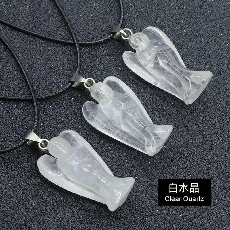 568 Pingente de anjo de ágata de cristal, jóias Cupido retrô, pingente de escultura em pedra áspera, pingente de anjo de pedra natural.
