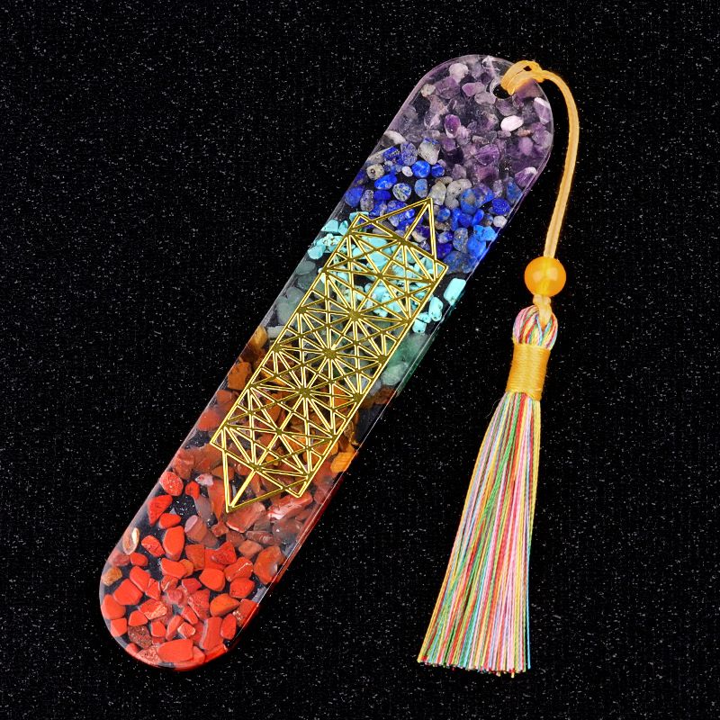 2152-2.9 x13,3 cm de resina oval envolto em pedra de ágata de cristal natural marcador de livro de cascalho colorido pingente DIY