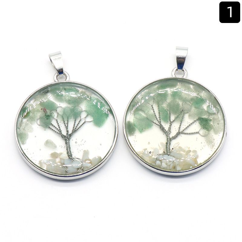 1513-33Mm Árvore da Vida Pingente de Cascalho, Pedra de Cristal Natural Pingente Colorido da Árvore da Vida Pingente de Colar DIY